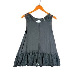 Free People Shimy Sasha Tank Top Ruffled Lilac Black Womens XS Boho Grunge Tunic